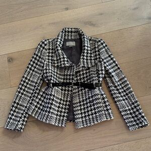 H&M Black & White Houndstooth Peplum Jacket with Belt